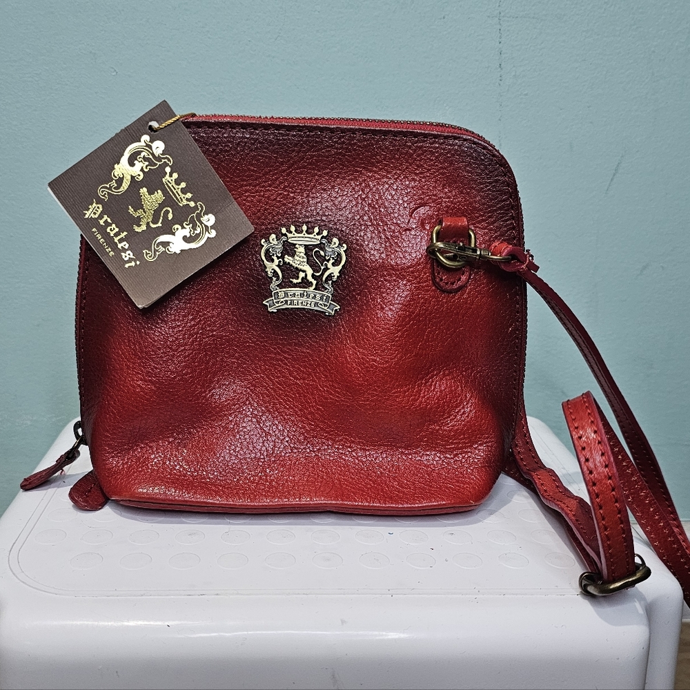 NWT PRATESI FIRENZE Red Italian Leather Volterra Dome Small Crossbody Bag - Picture 4 of 8